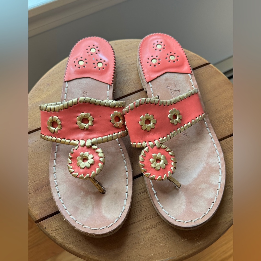 Jack Rogers Coral and Gold Sandals